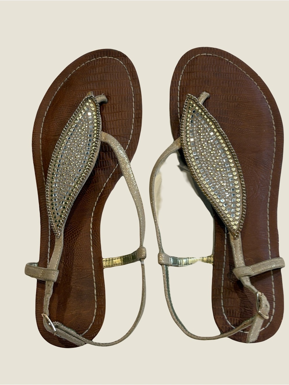 Carlos by Carlos Santana Brown Sandals with Gold Rhinestone Accents